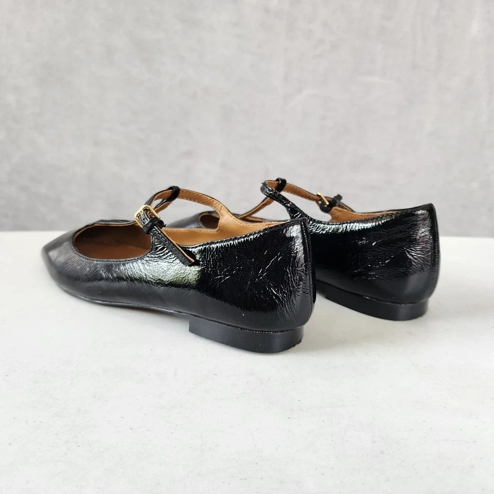 Madewell Mylie Flats Womens Size 5 Black Leather Buckle Square Toe Shoes T-Strap